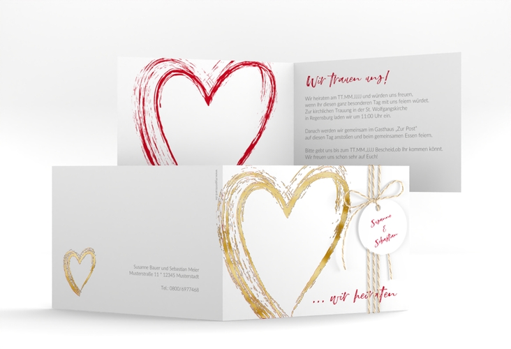 Hochzeitseinladung Liebe A6 Klappkarte quer gold