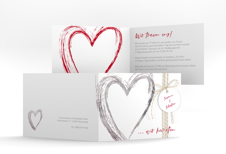 Hochzeitseinladung Liebe A6 Klappkarte quer silber