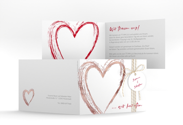 Hochzeitseinladung Liebe A6 Klappkarte quer rosegold