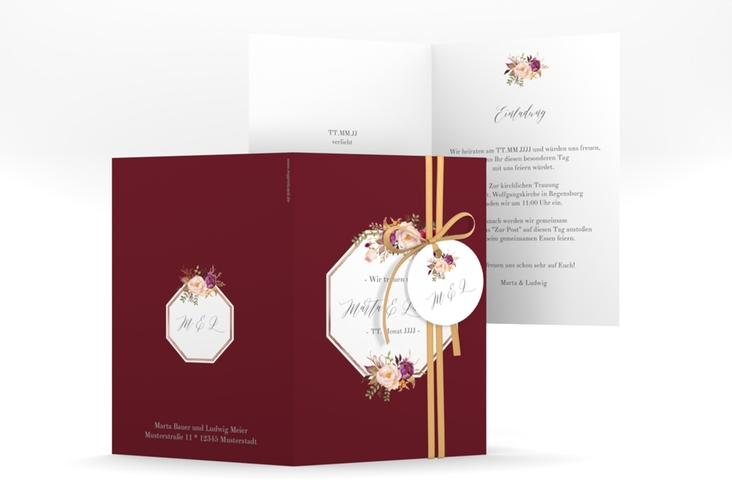 Einladungskarte Hochzeit Prachtvoll A6 Klappkarte hoch rot rosegold