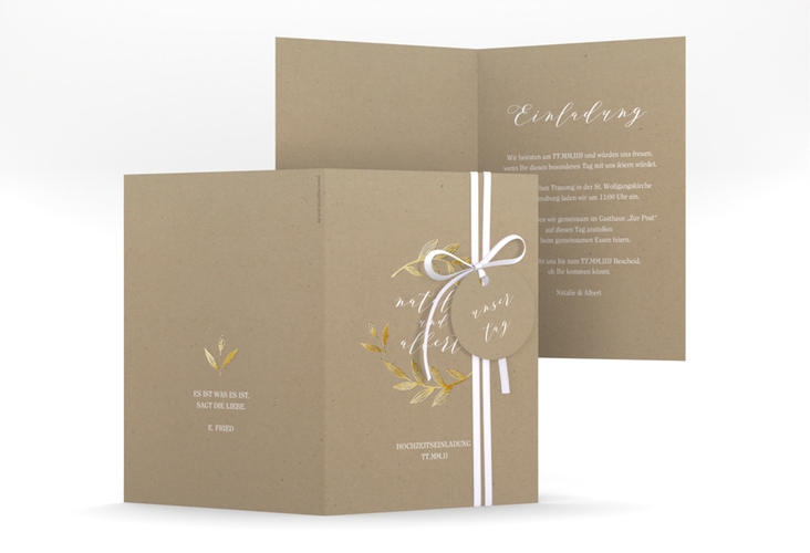 Einladungskarte Hochzeit Naturelove A6 Klappkarte hoch weiss gold