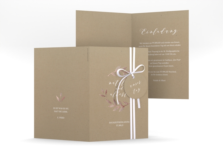 Einladungskarte Hochzeit Naturelove A6 Klappkarte hoch weiss rosegold