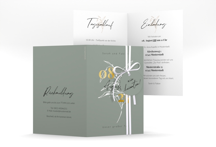 Einladungskarte Hochzeit Seed A6 Klappkarte hoch gruen gold