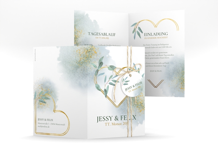 Einladungskarte Hochzeit Amore A6 Klappkarte hoch weiss gold