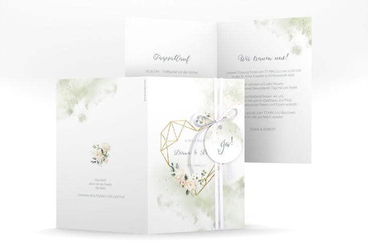 Einladungskarte Hochzeit Adore A6 Klappkarte hoch gruen gold