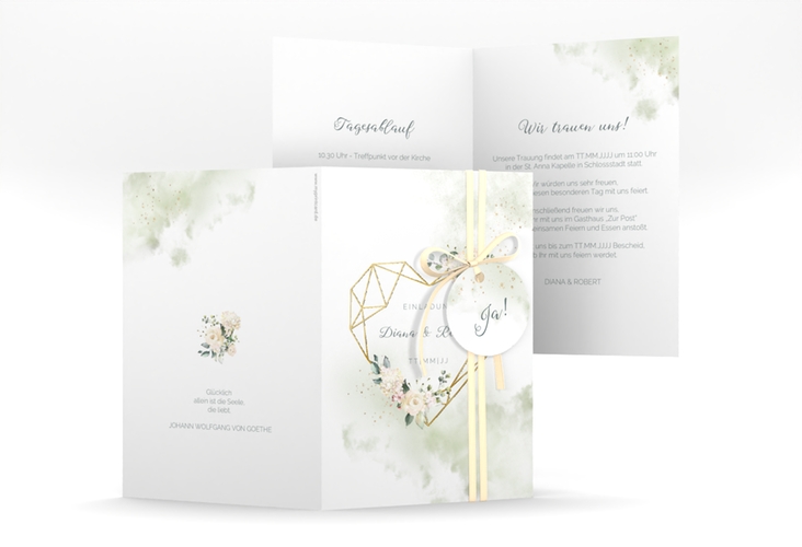Einladungskarte Hochzeit Adore A6 Klappkarte hoch gruen gold