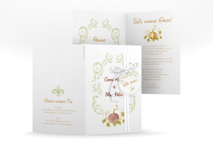 Einladungskarte Hochzeit Märchenhaft A6 Klappkarte hoch gruen rosegold