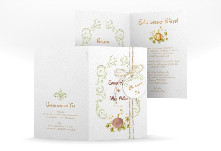 Einladungskarte Hochzeit Märchenhaft A6 Klappkarte hoch gruen rosegold
