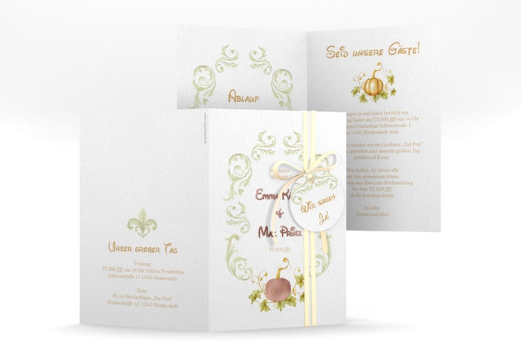 Einladungskarte Hochzeit Märchenhaft A6 Klappkarte hoch gruen rosegold