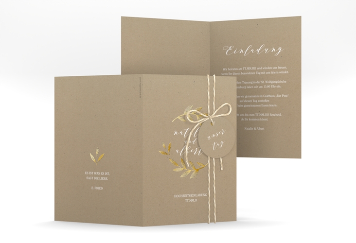 Einladungskarte Hochzeit Naturelove A6 Klappkarte hoch weiss gold
