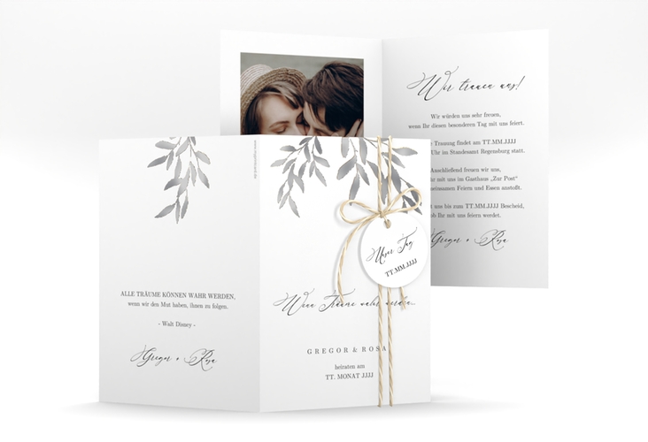 Einladungskarte Hochzeit Demure A6 Klappkarte hoch weiss silber
