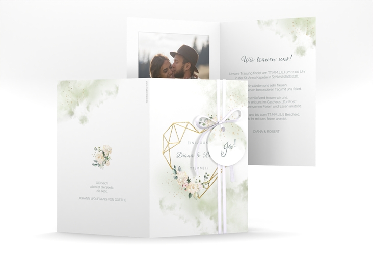 Einladungskarte Hochzeit Adore A6 Klappkarte hoch gruen gold