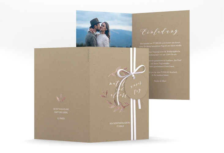 Einladungskarte Hochzeit Naturelove A6 Klappkarte hoch weiss rosegold