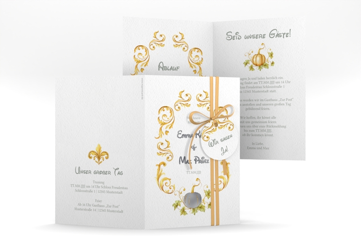 Einladungskarte Hochzeit Märchenhaft A6 Klappkarte hoch gold silber