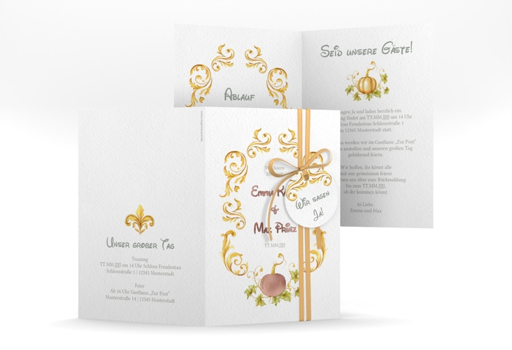 Einladungskarte Hochzeit Märchenhaft A6 Klappkarte hoch gold rosegold