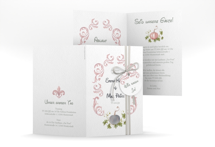 Einladungskarte Hochzeit Märchenhaft A6 Klappkarte hoch rosa silber