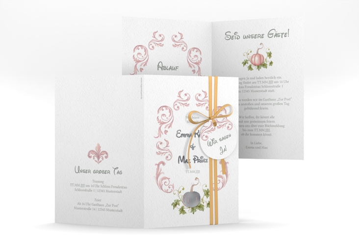Einladungskarte Hochzeit Märchenhaft A6 Klappkarte hoch rosa silber