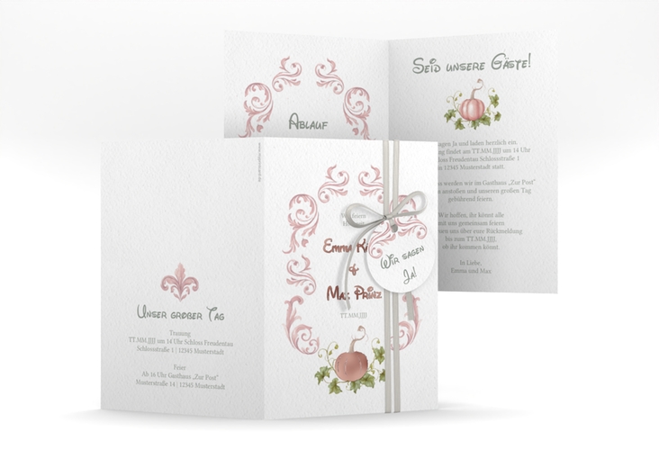 Einladungskarte Hochzeit Märchenhaft A6 Klappkarte hoch rosa rosegold