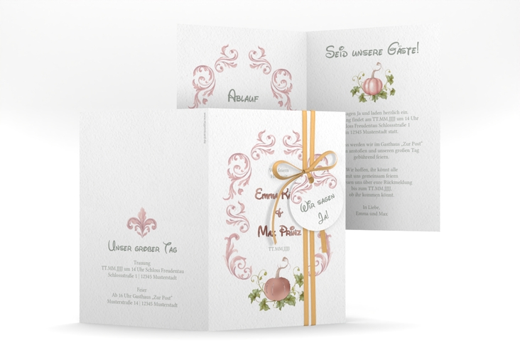Einladungskarte Hochzeit Märchenhaft A6 Klappkarte hoch rosa rosegold