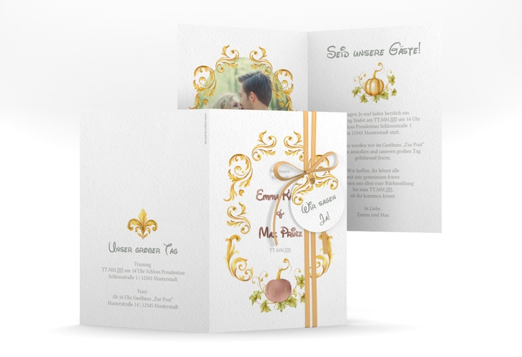 Einladungskarte Hochzeit Märchenhaft A6 Klappkarte hoch gold rosegold
