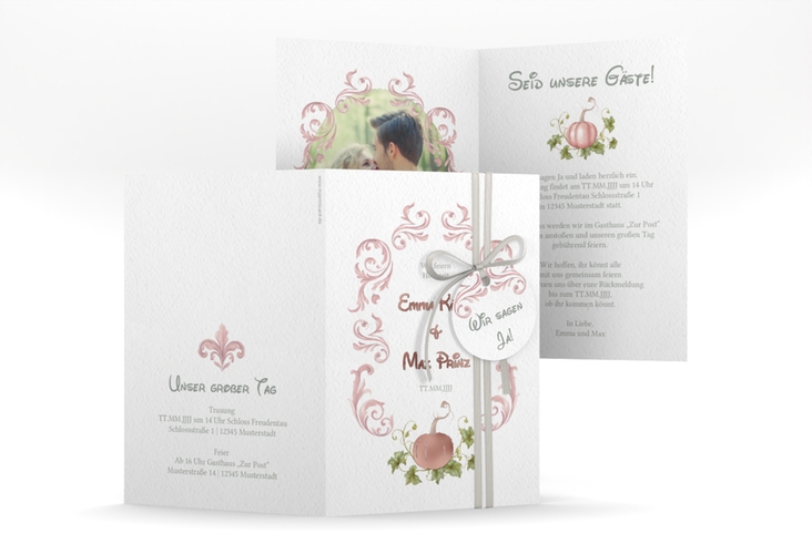 Einladungskarte Hochzeit Märchenhaft A6 Klappkarte hoch rosa rosegold