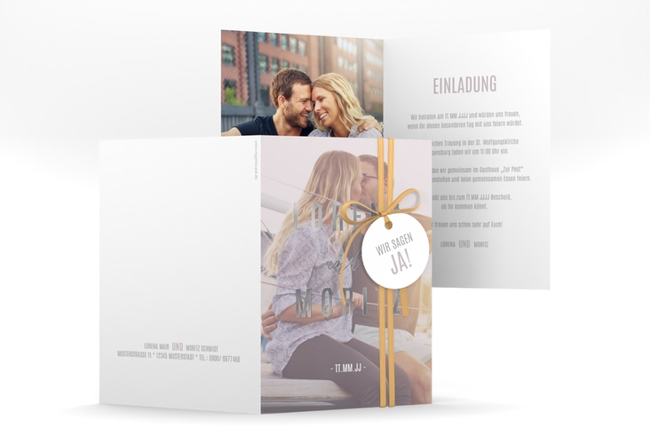 Einladungskarte Hochzeit Memory A6 Klappkarte hoch grau silber