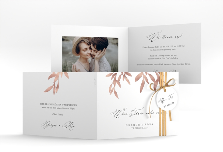 Hochzeitseinladung Demure A6 Klappkarte quer rosegold