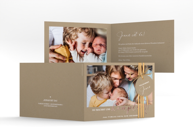 Geburtskarte Komplett A6 Klappkarte quer rosegold