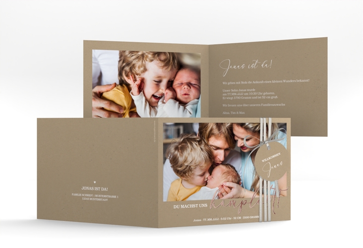 Geburtskarte Komplett A6 Klappkarte quer rosegold