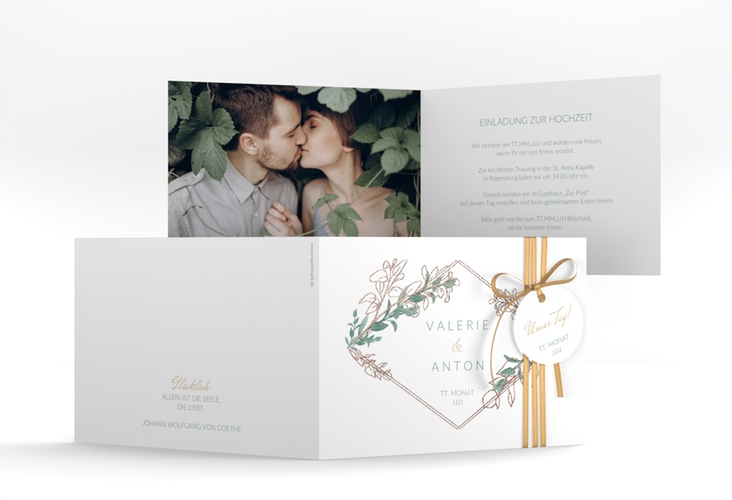 Hochzeitseinladung Verde A6 Klappkarte quer rosegold