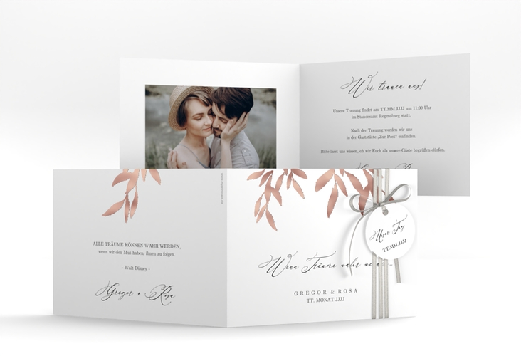 Hochzeitseinladung Demure A6 Klappkarte quer rosegold