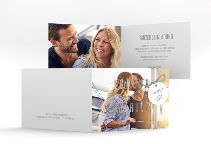 Hochzeitseinladung Memory A6 Klappkarte quer silber