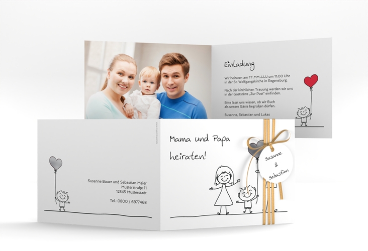 Hochzeitseinladung Family A6 Klappkarte quer silber