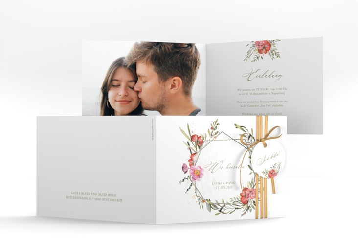 Hochzeitseinladung Sommergarten A6 Klappkarte quer silber