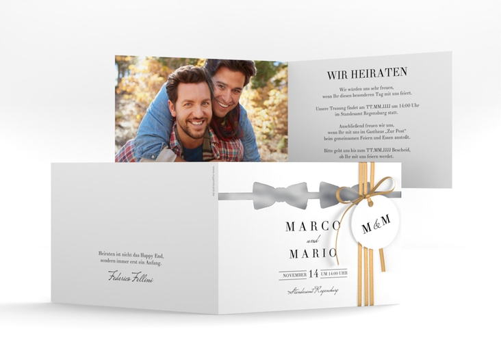 Hochzeitseinladung Suits A6 Klappkarte quer silber