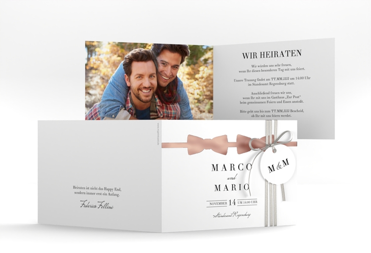 Hochzeitseinladung Suits A6 Klappkarte quer rosegold