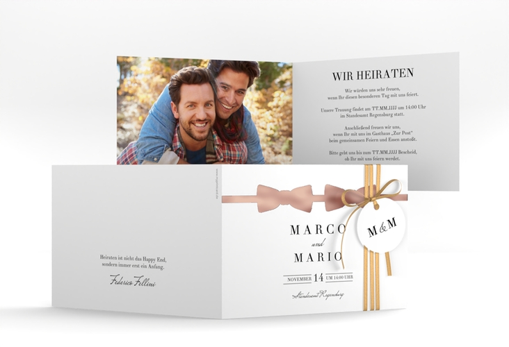 Hochzeitseinladung Suits A6 Klappkarte quer rosegold