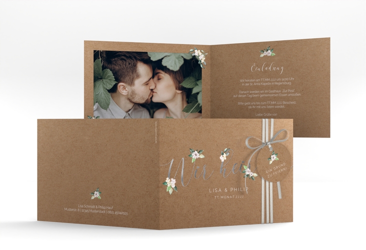 Hochzeitseinladung Inlove A6 Klappkarte quer silber
