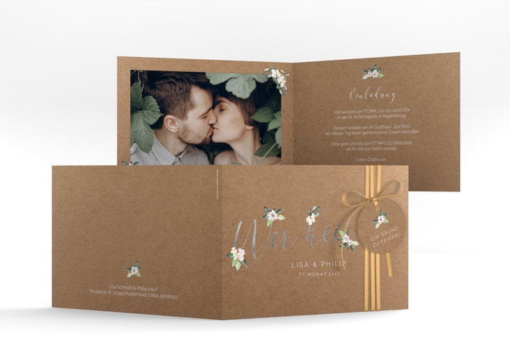 Hochzeitseinladung Inlove A6 Klappkarte quer silber