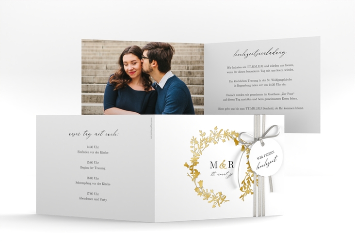 Hochzeitseinladung Filigree A6 Klappkarte quer gold