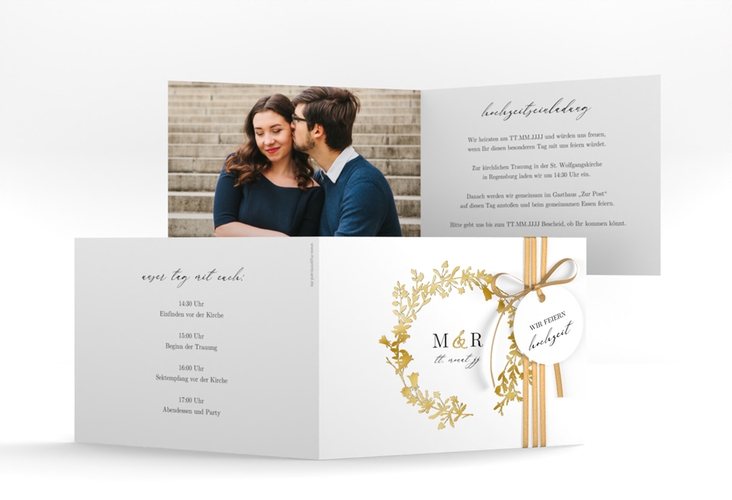 Hochzeitseinladung Filigree A6 Klappkarte quer gold