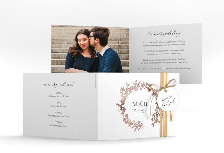 Hochzeitseinladung Filigree A6 Klappkarte quer rosegold