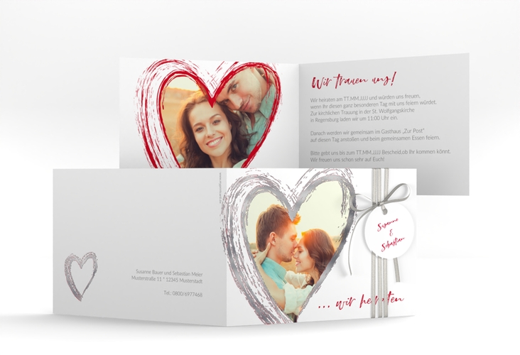 Hochzeitseinladung Liebe A6 Klappkarte quer silber