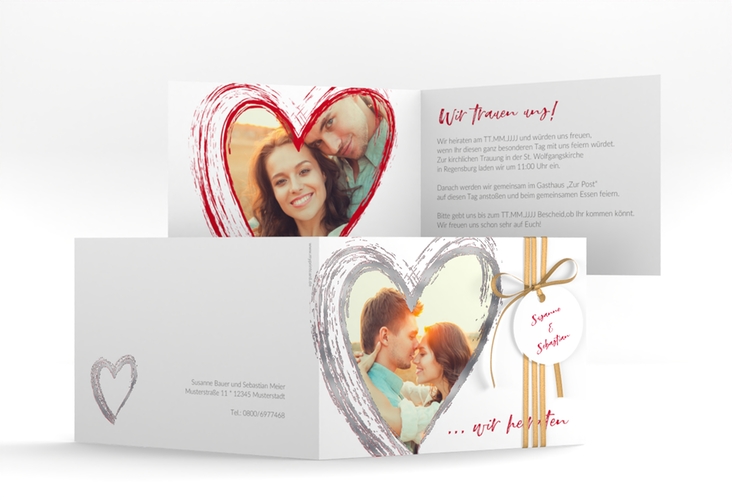 Hochzeitseinladung Liebe A6 Klappkarte quer silber