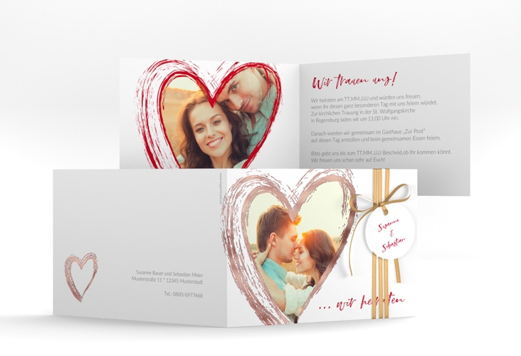 Hochzeitseinladung Liebe A6 Klappkarte quer rosegold