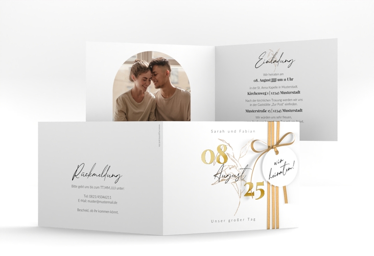 Hochzeitseinladung Seed A6 Klappkarte quer gold