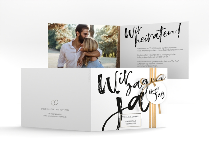 Hochzeitseinladung Words A6 Klappkarte quer silber