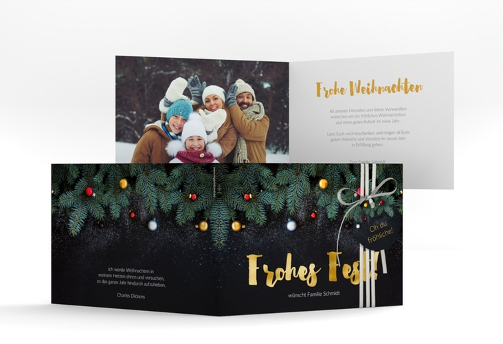 Weihnachtskarte Weihnachtszauber A6 Klappkarte quer gold