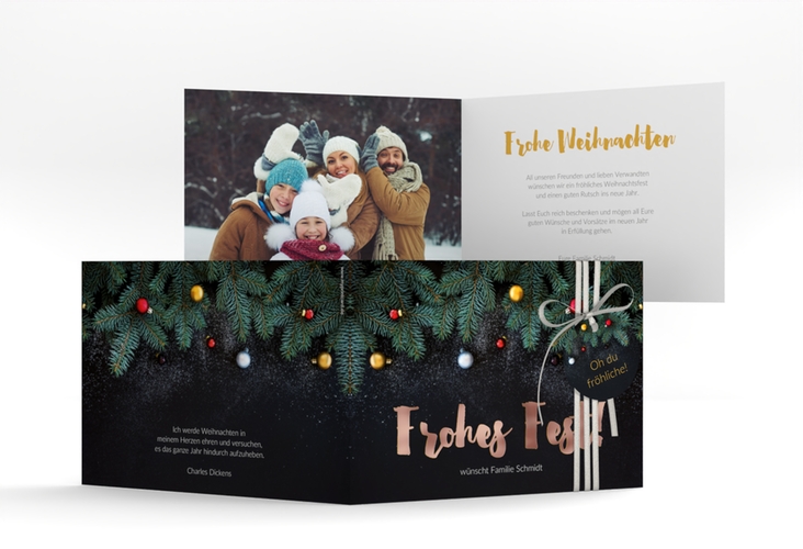 Weihnachtskarte Weihnachtszauber A6 Klappkarte quer rosegold