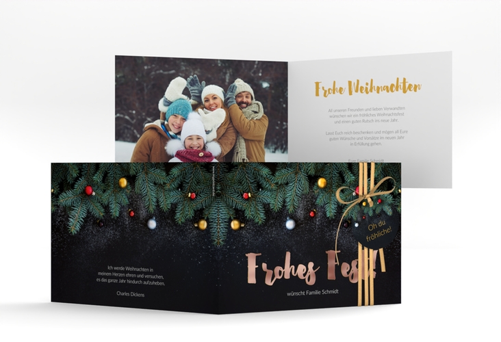 Weihnachtskarte Weihnachtszauber A6 Klappkarte quer rosegold